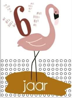 Wenskaart 6 Jaar Flamingo