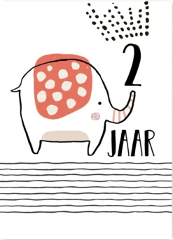 Wenskaart 2 Jaar Olifant