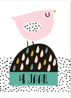 Wenskaart 4 Jaar Vogel