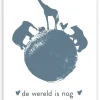Wenskaart de wereld is nog mooier met jou erbij (blauw)