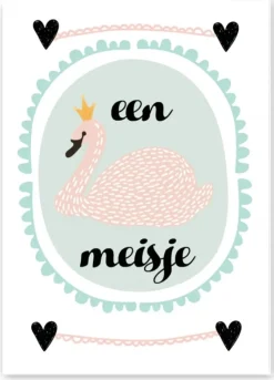 Wenskaart Een Meisje (zwaan)