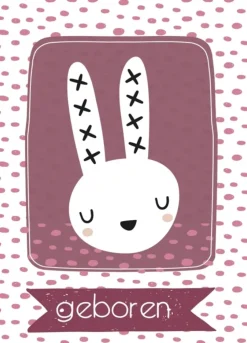 Wenskaart geboren (konijntje roze)