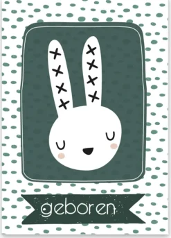 Wenskaart geboren (konijntje groen)