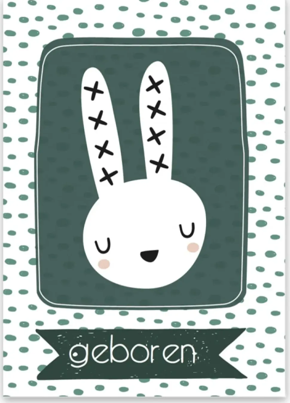 Wenskaart geboren (konijntje groen)
