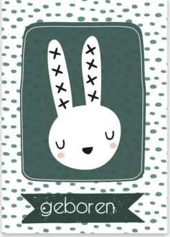 Wenskaart geboren (konijntje groen)