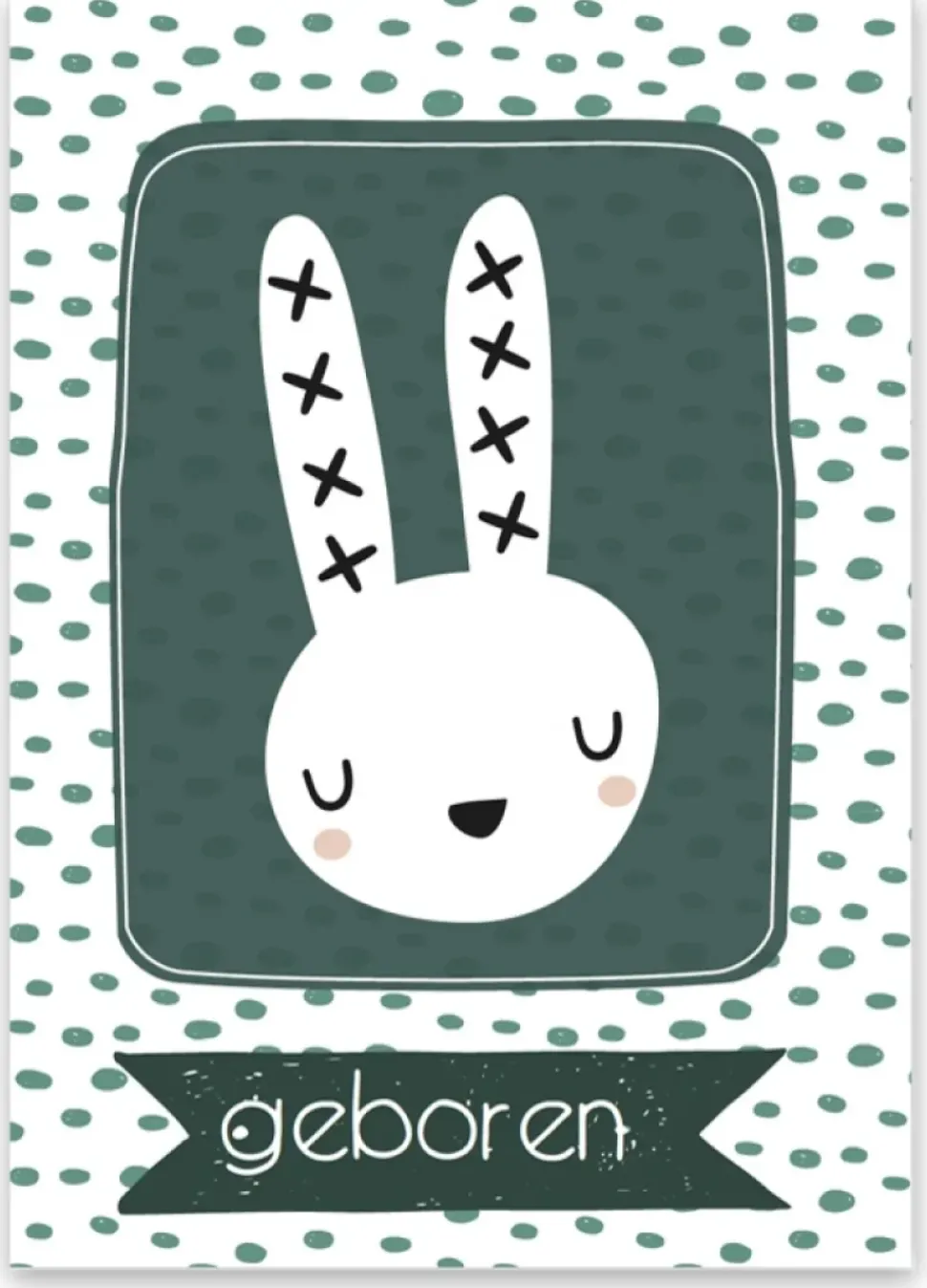 Wenskaart geboren (konijntje groen)