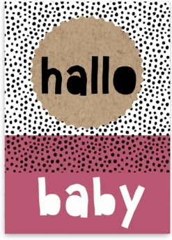 Wenskaart Hallo baby (roze)