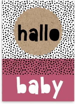 Wenskaart Hallo baby (roze)