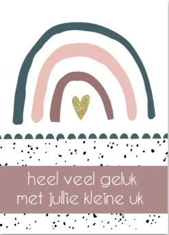 Wenskaart Heel veel geluk met jullie kleine uk (regenboog roze)