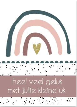 Wenskaart Heel veel geluk met jullie kleine uk (regenboog roze)