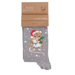 Wrendale Designs Kerstsokken Muis Christmouse Grijs